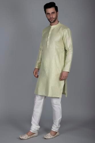 Ethluxis Men's Silk Blend Embroidered Kurta with White Churidar Set
