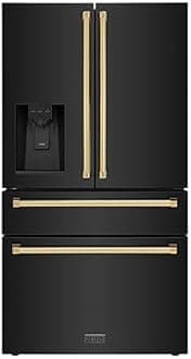 ZLINE Autograph 36 in. Black Steel Counter-Depth Refrigerator with Gold Handles (RFMZ-W-36-BS-G)