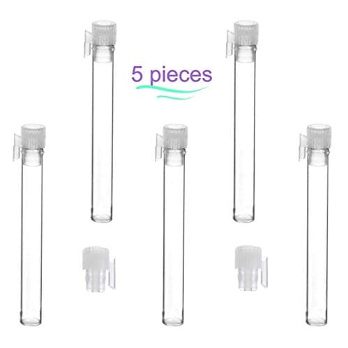 Magnakoys 1.5ml Empty Clear Glass Perfume / Cologne Sampler vial Containers w/ Clear Top for Purse or Pocket Refillable (5, 1/2 Dram Clear Vial w/ Clip & No Applicator)