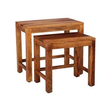 MODWAY Sheesham Wood Set of 2 Nesting Bedside Table for Home and Living Room (Brown 1)
