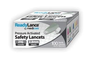 Medicore 808 ReadyLance Safety Lancet, 21 g x 2.8 mm (Pack of 100)