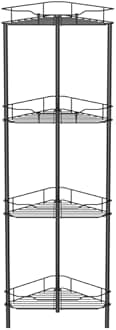 HuggieGems 4 Tier Floor Standing Corner Shower Caddy Organizer Shelf with Hooks, Bathroom Shelves Stand Rack, Black