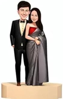 Customised Caricature Personalized Gift for Couple | 10 Inch with Back Stand | Text and 2 Photos