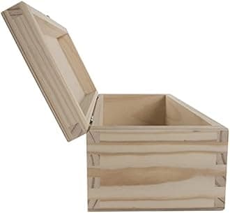 WooDeeDoo Rectangular Wooden Storage Box with Hinged Lid and Clasp – 23 x 10 x 8 cm – Unpainted Pine Craft Box for Gifts Jewellery Keepsakes Trinkets Decoupage Painting Woodburning