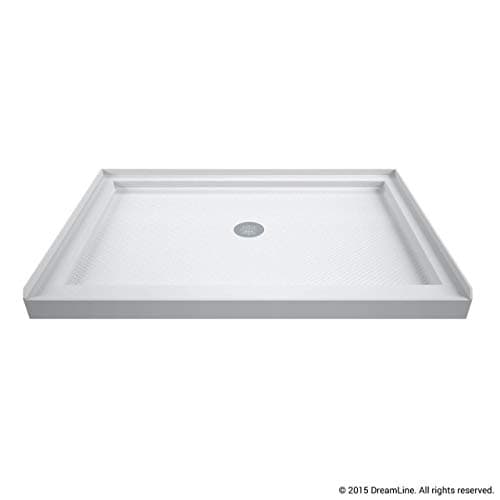 DreamLine 36 in. D x 48 in. W x 76 3/4 in. H Center Drain Acrylic Shower Base and QWALL-5 Backwall Kit In White, DL-6193C-01