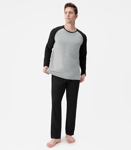 DAVID ARCHY Mens Pajamas Set - Soft Pj Sets for Men Long Sleeve Pajamas Men Cotton Mens Pjs Sets Loungewear with Pockets