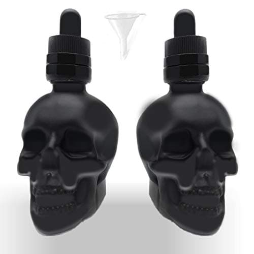 2 Pack Skull Head Glass Bottle Dispensing Dropper for Bitter Flavor Perfume Essential Oil Reagent (2OZ, Matte Black, 2)