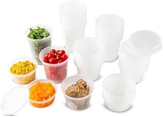 - Food Storage Containers with Lids Freezer Deli Cups 90 Sets Expanded Combo Pack 8oz 12oz 16oz 24oz & 32oz BPA-Free Leakproof Round Clear Takeout Meal Prep Microwavable, Airtight Lids
