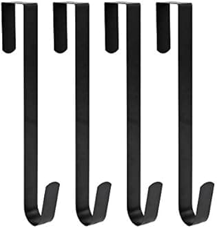 VALORCASA Fall Wreath Hanger for Front Door 15"，Long Metal Autumn Xmas Wreath Hook,Black (4, 15")