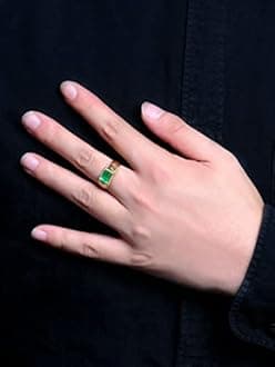 18K Yellow Gold Rings for Men, Dainty Rings for Men Created Emerald Moissanite / Zirconia Ring Wedding Band 925 Sterling Silver Rings for Men Wedding