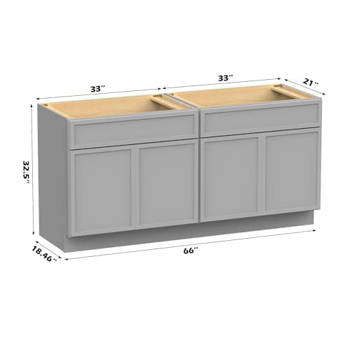 Vanity Art 66 Inch Bathroom Vanity Base Cabinet Double Sink Top (Without Sink), Soft Closing Door, Storage Unassembled Cabinet, Grey, 2ea 33 Inch Cabinet Combo
