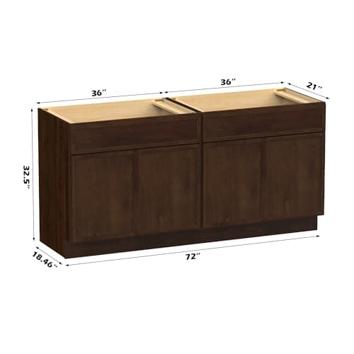 Vanity Art 72 Inch Bathroom Vanity Base Cabinet Double Sink Top (Without Sink), Soft Closing Door, Storage Unassembled Cabinet, Brown, 2ea 36 Inch Cabinet Combo