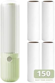 Sgdazo Compact Lint Roller with 150 Sheets - Portable Pet Hair Remover for Clothes, Furniture, and Travel Essentials Household Use, 1 Handle+5 Roller Refills (Green)