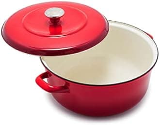 Merten & Storck 7QT Round Dutch Oven Casserole Pot with Lid, European Crafted Enameled Iron Stockpot, Induction & All Cooktops, Braising, Stews, Roasting, Slow Cooking, Sourdough, Foundry Red