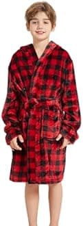 Boys Soft Fleece Robes Plush Hooded Bathrobes Sleepwear for Kids 1-16 Years