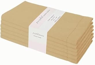PurpleEssences Set of 6 Hemstitch Cloth Dinner Napkins 100% Cotton - Soft Durable Washable - Ideal for Wedding Christmas Holiday Winter - Perfect Everyday Use Table Linen 18x18 - Beige