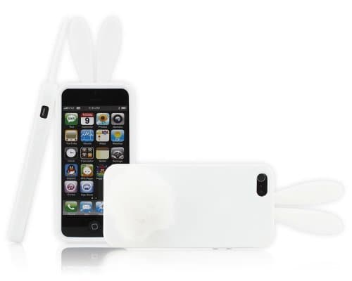 Rabbit Silicone Case White Bunny Ears Soft Rubber Cover Skin Furry Tail For iPhone 5C