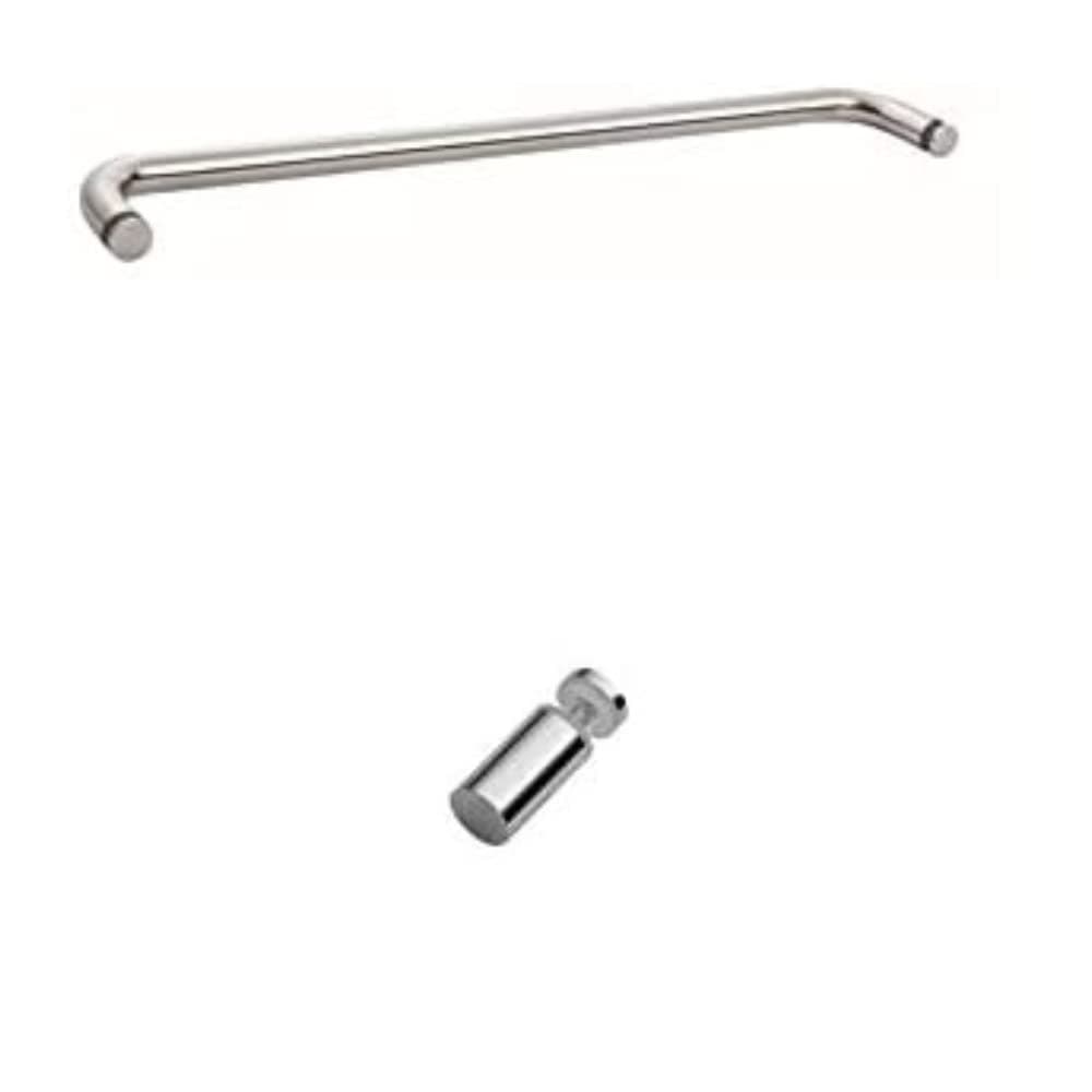 Rockwell Security 24" Mont Hard Single Side Shower Door Towel Bar with Single Side Shower Door Knob in Chrome Finish for Frameless Heavy Glass Shower Doors