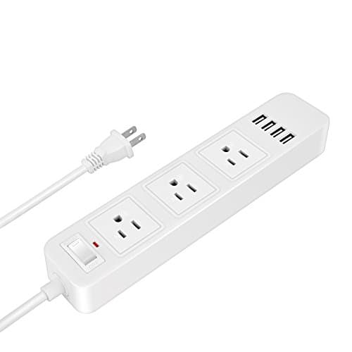 Power Strip Surge Protector Wall Outlet 2 Prong with 3 Outlets and 4 USB Charging Ports 6.6 Ft Long Extension Cord for Smartphone Tablets Home Office (White)