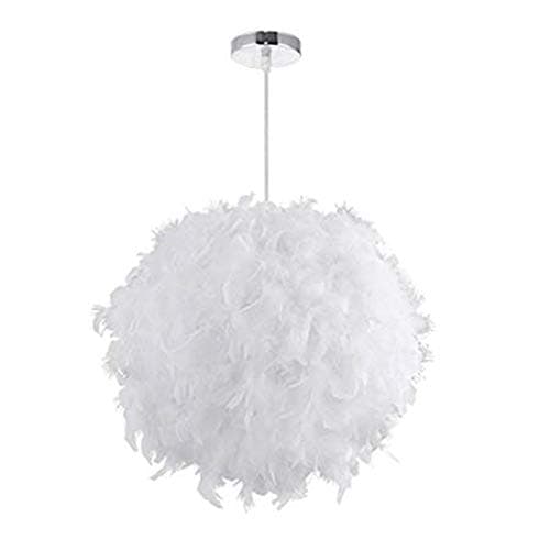 XINLEE Feather Ceiling Pendant Light Shade Simple Nordic-Style Modern Sweet Romantic Chandelier E27 Global Lampshade Floor Lamp Droplight for Living Room Bedroom Dining Room (White)