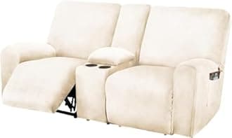 ULTICOR Reclining Love Seat with Middle Console Slipcover, 8-Piece Velvet Stretch Loveseat Reclining Sofa Covers, 2 seat Love seat Recliner Cover, Thick, Soft, Washable, Love seat Slipcovers (Ivory)