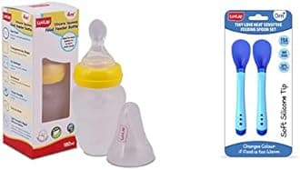 LuvLap Easy Squeezy Food Feeder - 180 Ml & Tiny Love Heat Sensitive Baby Feeding Spoons Set, Food Grade Polyproplene Kids & Baby Spoon with Soft Silicone Tip, BPA Free, FDA Apporved, 2 pcs, Blue