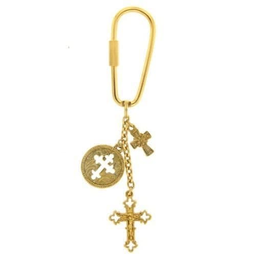 The Vatican Library Collection Gold Tone Trinity Cross Charms Key Fob