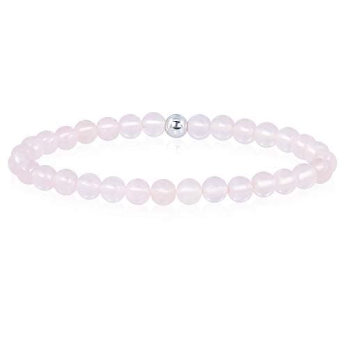 Precious Gemstone 6mm Round Beads with Sterling Silver Stretchy Beaded Bracelet 7.5" Unisex