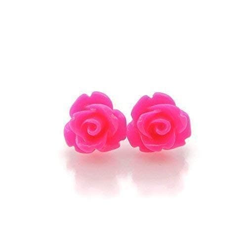 Invisible Clip On 9mm Rose Earrings for Non-pierced Ears Metal Free (Bright Pink)