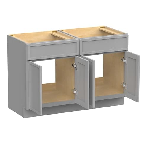 Vanity Art 48 Inch Bathroom Vanity Base Cabinet Double Sink Top (Without Sink), Soft Closing Door, Storage Unassembled Cabinet, Grey, 2ea 24 Inch Cabinet Combo