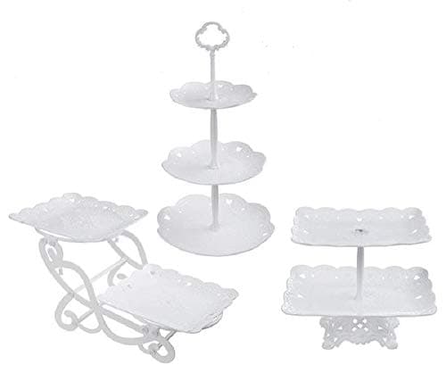 AMERTEER 3-tier / 2-tier White Plastic Dessert Stand Pastry Stand Cake Stand Cupcake Stand Holder Serving Platter for Party Wedding Home Decor (Set of 3)