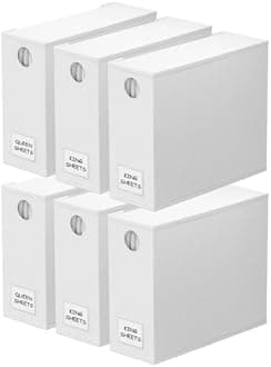 SpaceAid 6 Pack Bed Sheet Organizers and Storage, Foldable Sheet Organizer for Linen Closet, Sheets Set Folder Keeper with Window XL (Queen & King Size) Bedding Container, (White, 6 Pack)