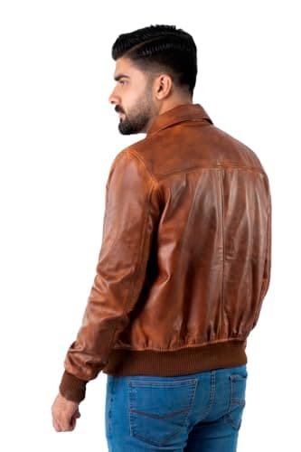 Brown Lambskin Leather Jacket Mens | Distressed Real Leather Bomber Jacket Mens | Vintage Effect Treated Motorbike Clothing