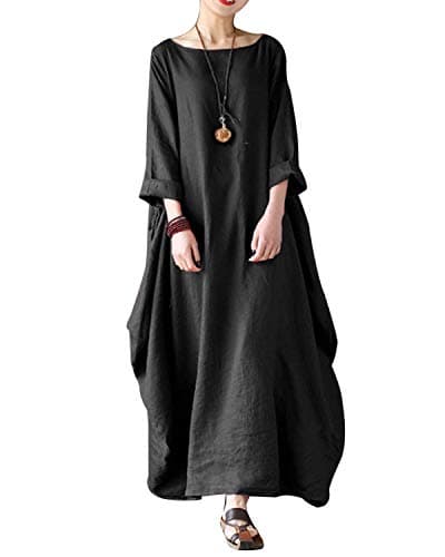 Women's Maxi Dresses Solid Kaftan Loose Cotton Long Dress Improve for Americans
