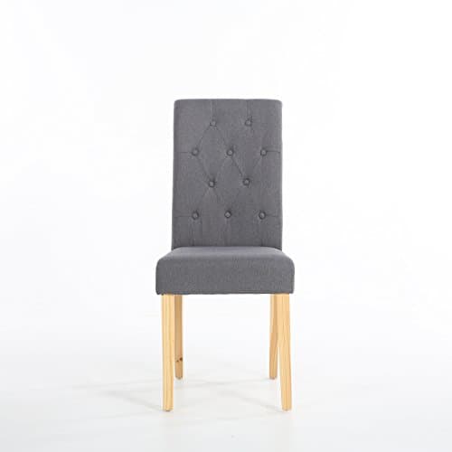 Set of 2 Premium Linen Fabric Dining Chairs Scroll High Back Dark Grey