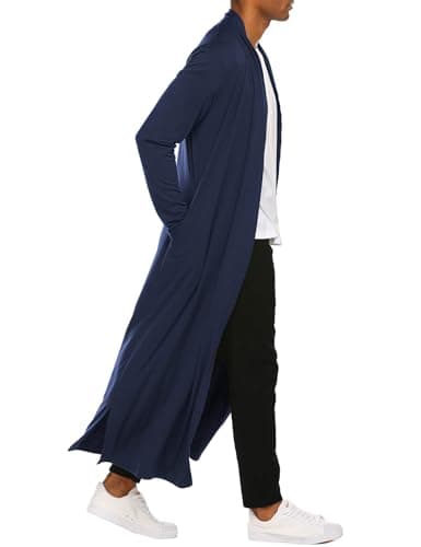COOFANDY Men's Lightweight Ruffle Shawl Collar Cardigan Open Front Long Length Drape Cape Overcoat