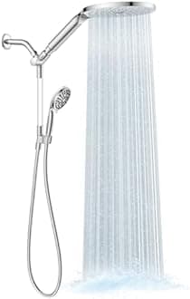 MakeFit Rain Shower Heads System, 3 Jet Double Shower Head with Solid Brass Rod, Rain Shower Head with 10 Settings, High Pressure Handheld Shower, Built-in Power Washing Mode (Chrome)