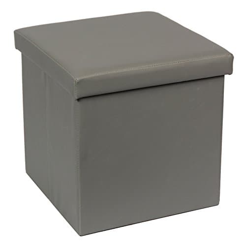 SULIT Classic Faux Leather Folding Storage Ottoman,Cube Foot Rest Stool Seat(GREY)