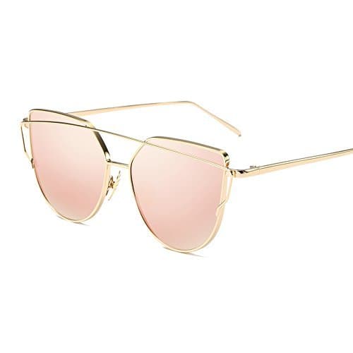 ProudDemon Cat Eye Sun glasses for Women Large Oversized Cat Eyes Sunglasses Mirrored Lenses Fashion Metal Frame Womens (Gold & Pink)