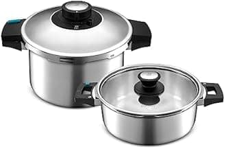 Karaca Quick & Safe 2-Piece Stainless Steel Pressure Cooker Set, 4L+6L, Induction Multi Cooker Pot, 2 Cooking Programs, Dishwasher Safe, All Hob Types, Silver (Small & Large)