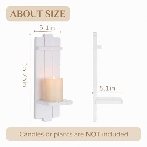 White Wall Candle Holders - Decorative Candles Sconces for Wall Decor Boho Floating Plant Shelf Rustic Wooden Decor for Bedroom Bathroom