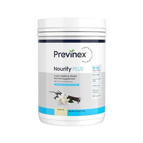 Previnex Nourify Plus Plant-Based Protein Shake - All Natural Vegan Protein Powder, High Protein & Low Sugar, Gluten Free, Soy Free & Dairy Free, Vanilla Protein Powder (27.7 oz)