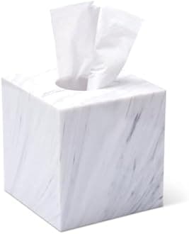 Tissue Box Cover Holder Square Marble Tissue Box Holder Bathroom Vanity Nightstand Bedroom Livingroom Decorative Decor Toilet Organizer Tissues (Marble, Square)