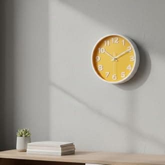 Crosstime Yellow Wall Clock Modern 10"/25CM,Silent Non-Ticking Quality Quartz Wall Clocks for Kitchen Bedroom Office Home Decor,3D Numbers Easy to Read