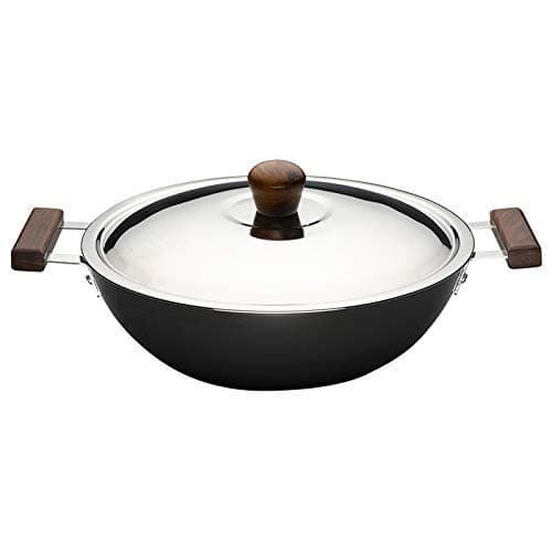 Wonderchef Ebony Hard Anodized Wok with Lid - 28cm, 4.5 Litre | Ideal for Biryani, Pulao| Black/Brown