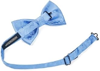 HISDERN Men's Solid Color Pre-tied Bow Tie Adjustable Tuxedo Two Layer Bow Tie and Pocket Square Set with Gift Box