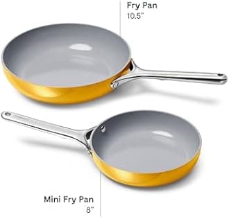 Caraway Fry Pan Duo - Nonstick Ceramic Frying Pan (8" & 10.5”) - Non Toxic, PTFE & PFOA Free - Oven Safe & Compatible with All Stovetops (Gas, Electric & Induction) - Marigold