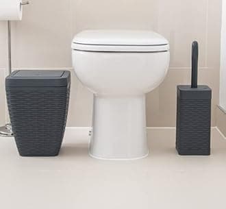 Addis 517487 Faux Rattan Square Bathroom Set Includes Swing Bin and Toilet Brush, Charcoal Grey, Bin & Toilet