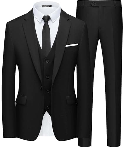 WULFUL Men’s Slim Fit Suit One Button 3-Piece Blazer Dress Business Wedding Party Jacket Vest & Pant