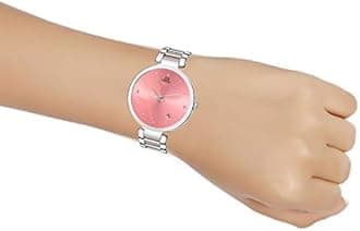 IIK COLLECTION Round Studded Dial Stainless Steel Bracelet Chain Strap Analogue Wrist Watch for Women and Girls, Pink Dial, WOMEN STYLISH